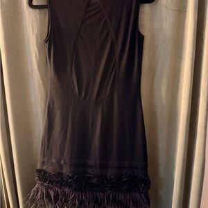 Marc Jacobs Black Sleeveless Midi Dress with Feather Hem
